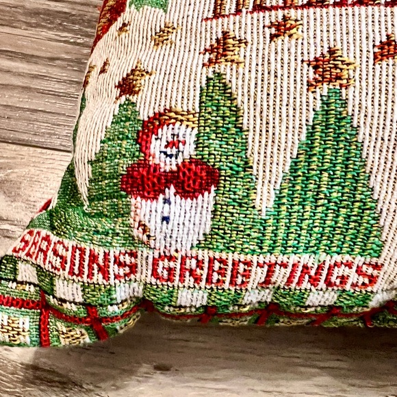 Vtg Set (2) Double Side Reversible Tapestry Christmas Throw Pillows 18x12” Plaid - Picture 8 of 14